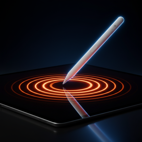 Apple Pencil touching iPad with ripples